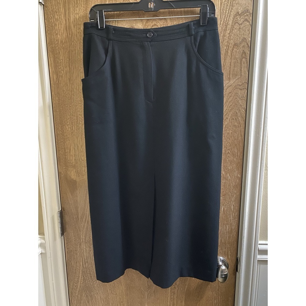 Vintage Liz Claiborne Maxi Skirt 100% Wool Black Size 12 Front Slit with Pockets